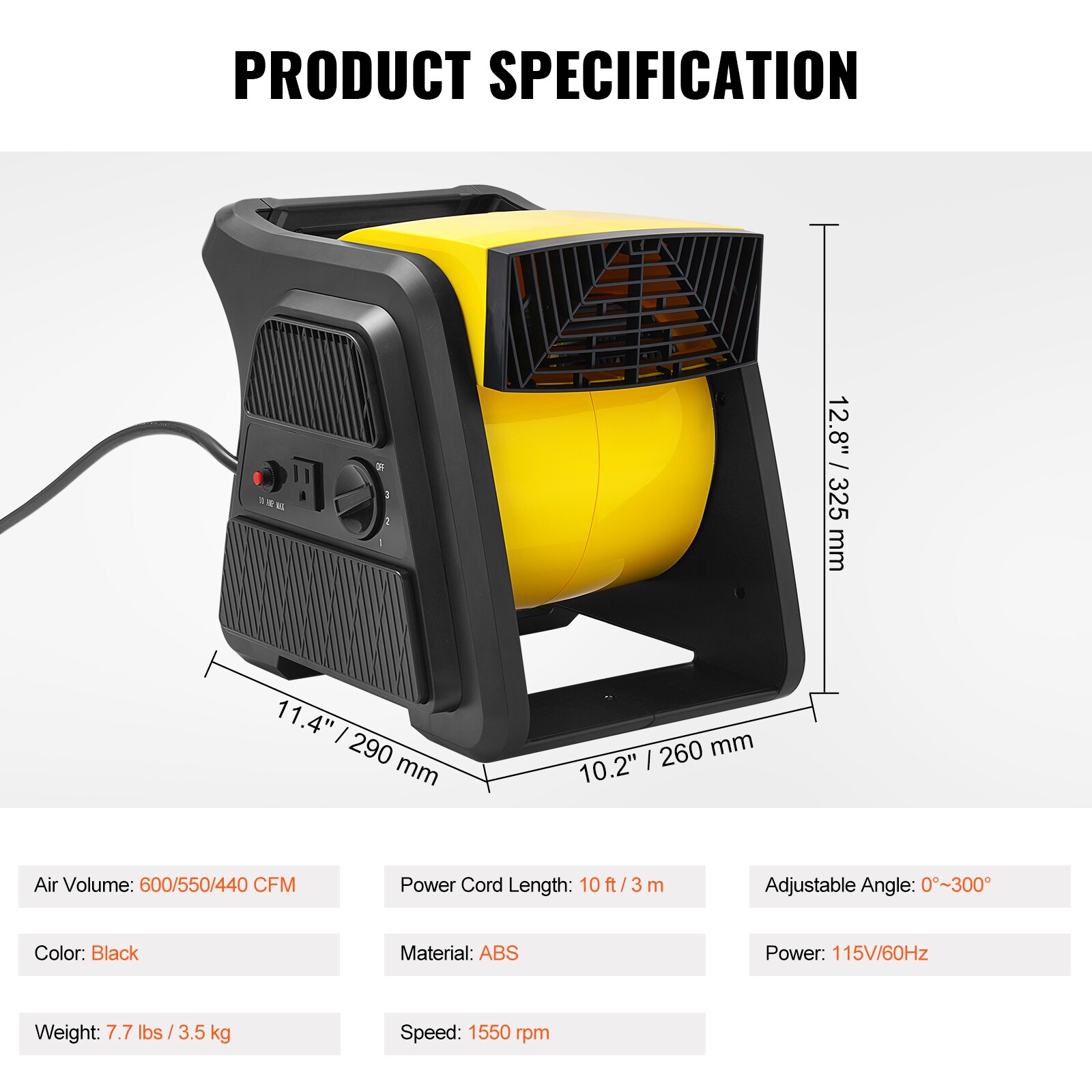 High Velocity Pivoting Utility Fan For Floor Drying And Cooling_voghion.com